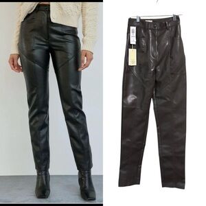 New Aritzia Sz 00 Wilfred Rebel Pant Dark Charcoal Vegan Leather NWT High Rise